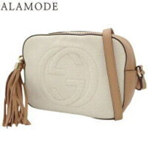 Gucci SOHO Disco Bag crossbody shoulder tassel canvas leather beige white